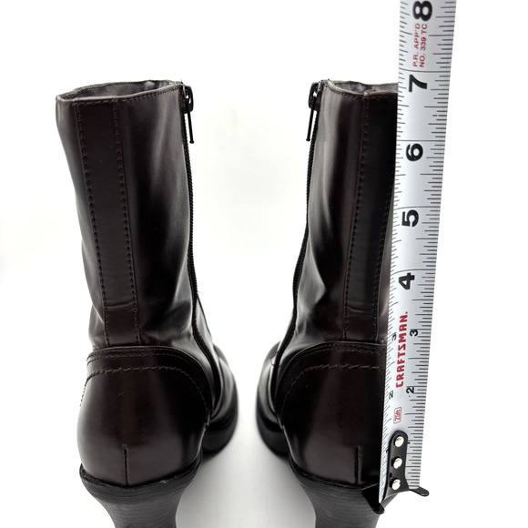 Vintage 00s Y2K Mudd 'CHARLOT' Brown Faux Leather Block Heel Mid Calf Boots 9M - Picture 10 of 16